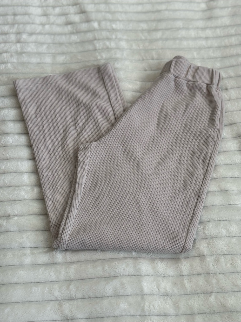 Comfrt Waffle Knit Wide Leg Lounge Pants Taupe Neutral Cozy Sweatpants sz XS